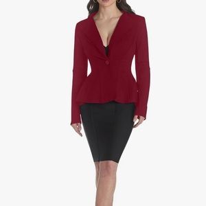Double Notch Lapel Sharp Shoulder Pad Single Button Peplum Comfy Blazer